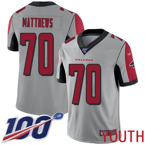 Atlanta Falcons Limited Silver Youth Jake Matthews Jersey NFL Football #70 100th Season Inverted Legend->youth nfl jersey->Youth Jersey